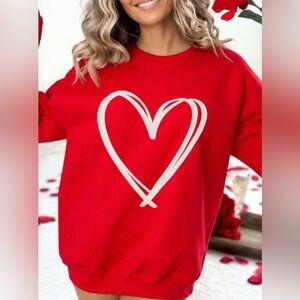 Red Double Heart Print Drop Shoulder Sweatshirt